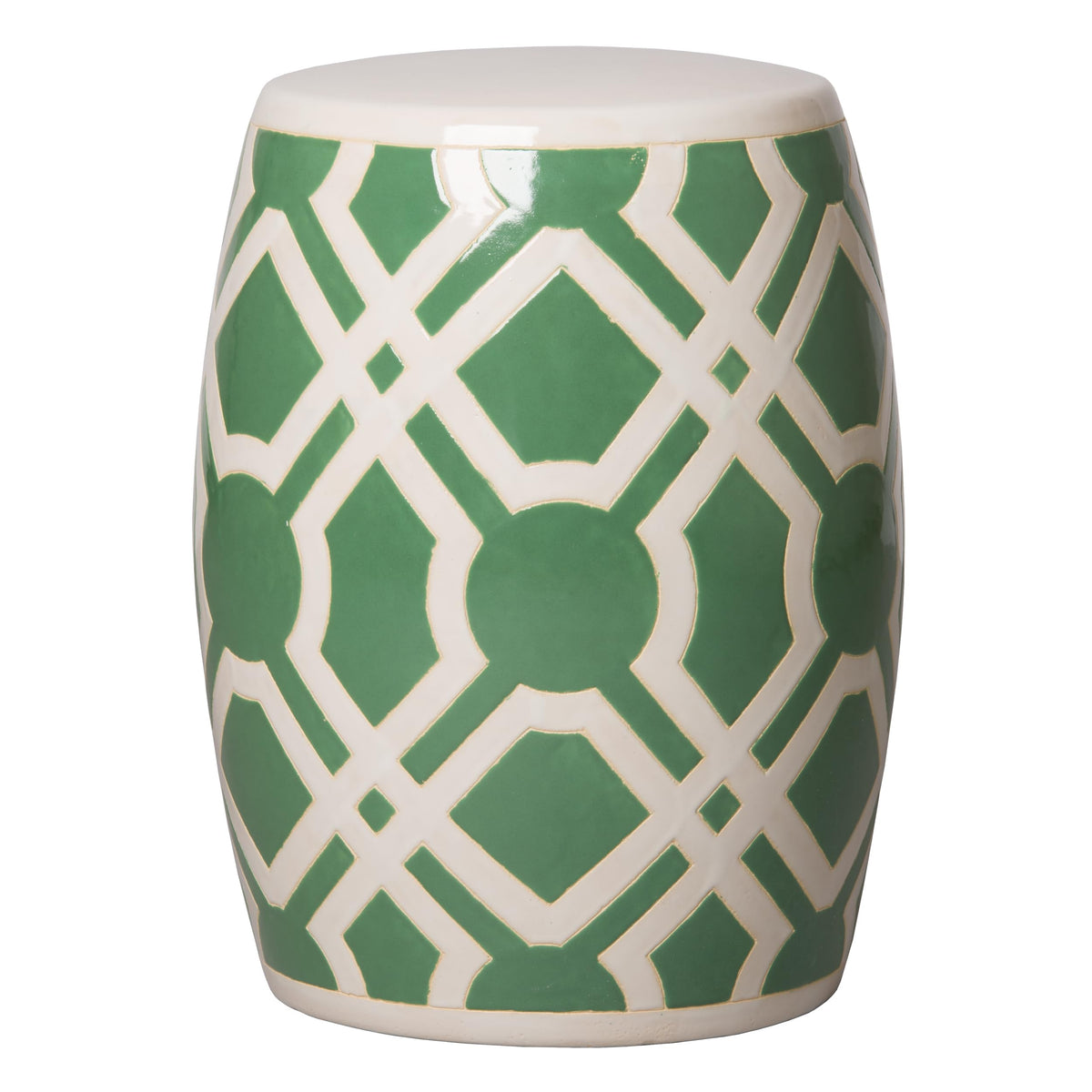 18 in. Glossy Glaze Meadow Green Round Ceramic Garden Stool U79655