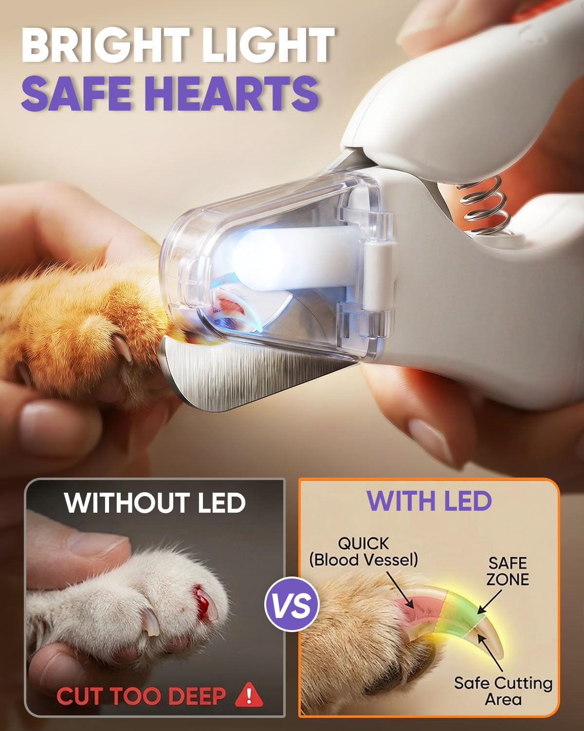 2-in-1 Cat & Dog Nail Clippers with Grinder and LED Lights D7358