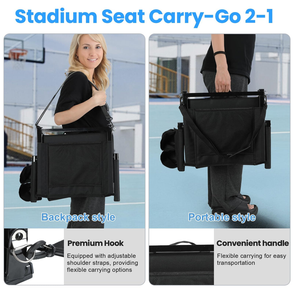 2 Pcs Folding Stadium Seat with Back Support & Cushion Black S672