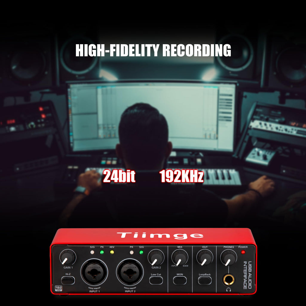 USB Audio Interface with 48V Phantom Power, 24Bit/192kHz, XLR/TRS Inputs T2480