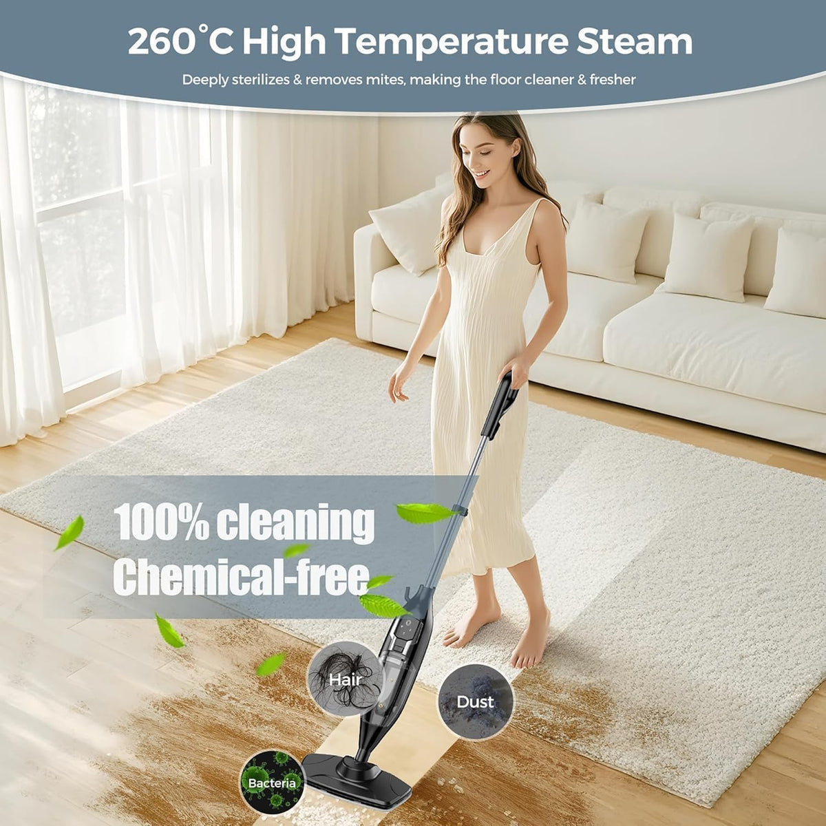 12-in-1 Handheld Steam Mop with 565ML Removable Tank Q158755