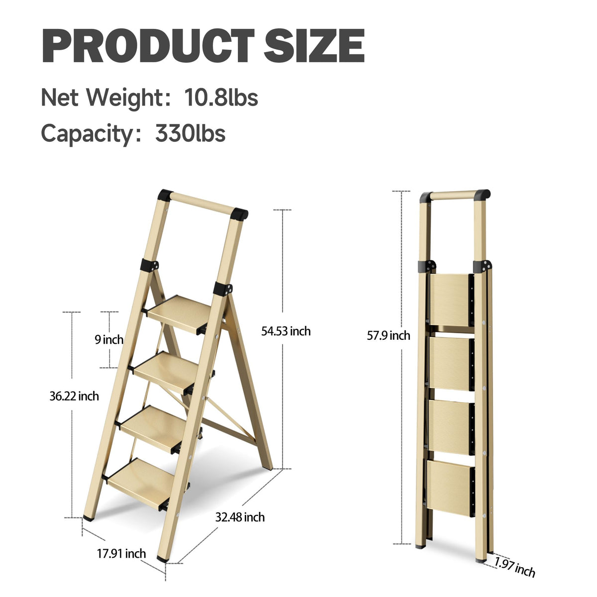 4 Step Lightweight Folding Ladder with Handgrip 330lbs Capacity O292458