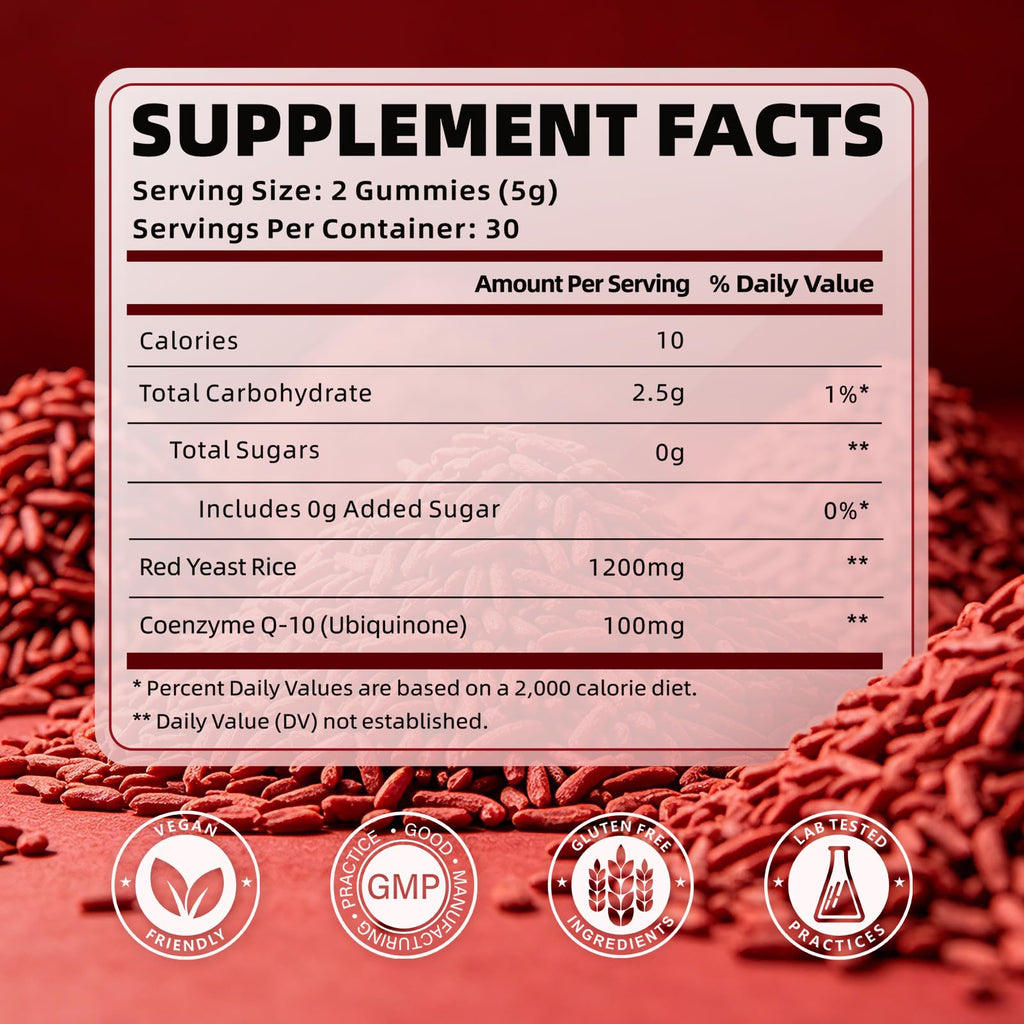 Sugar Free Red Yeast Rice with CoQ10 1200mg Strawberry Flavor 120 Count T7048