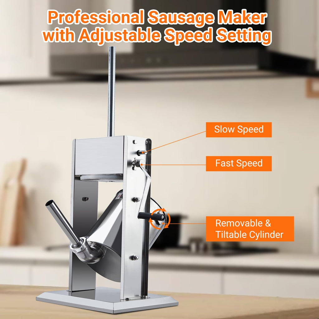 Manual 5L Stainless Steel Sausage Stuffer with 4 Stuffing Tubes W71545