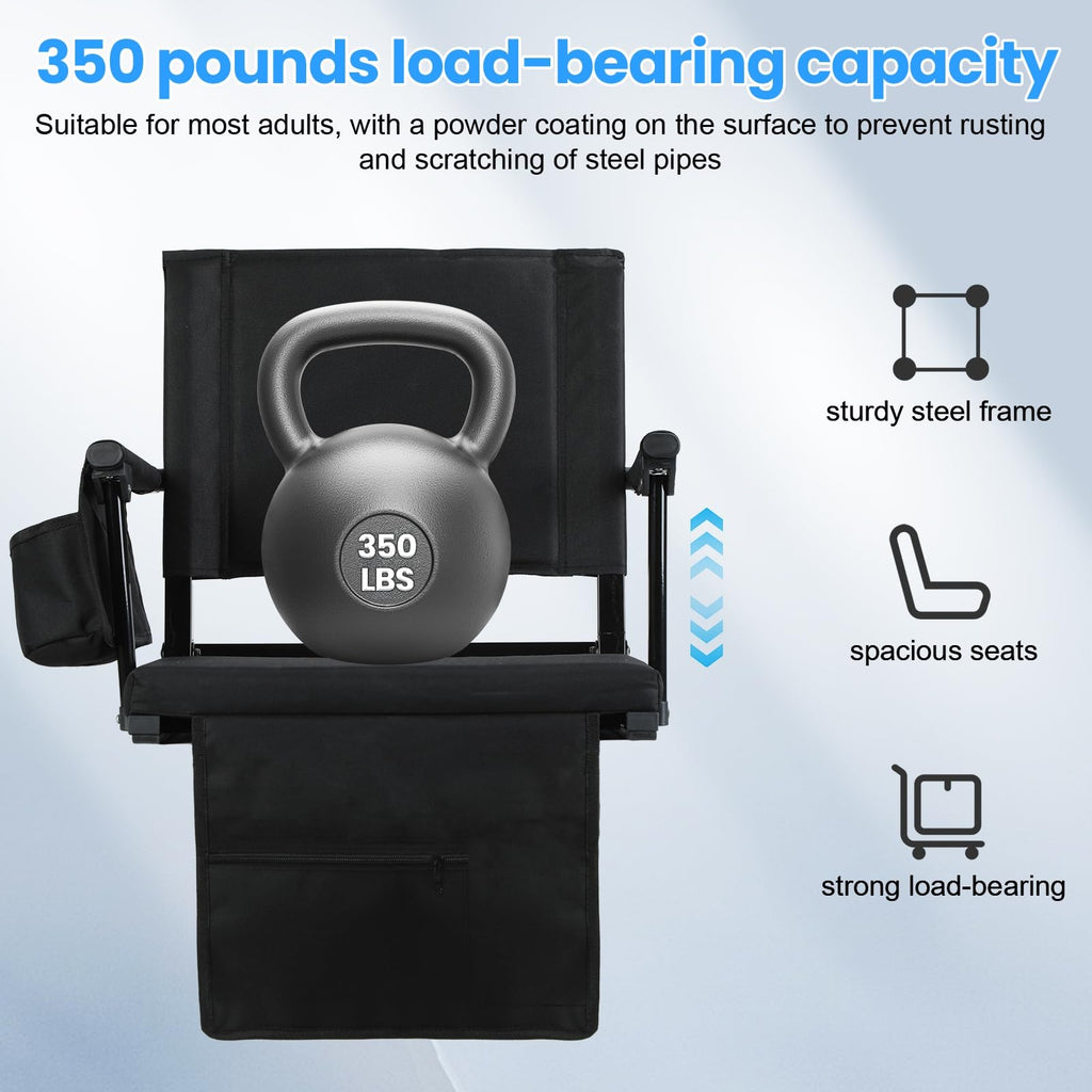 2 Pcs Folding Stadium Seat with Back Support & Cushion Black S672