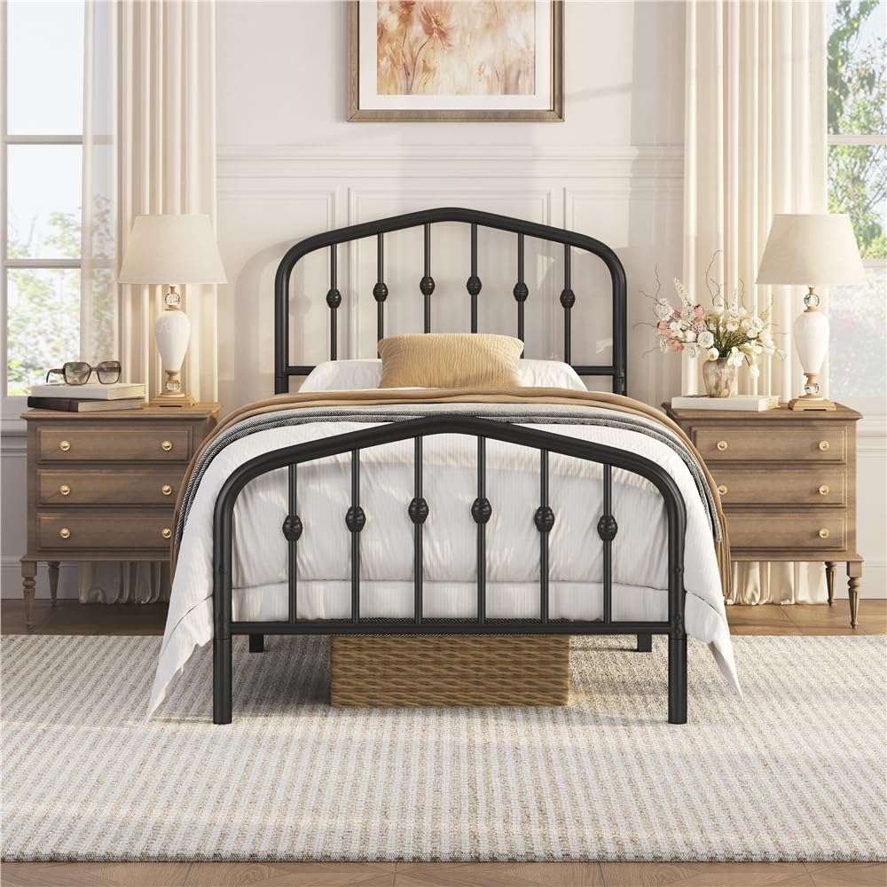 Twin Metal Bed Frame with Victorian Headboard T632