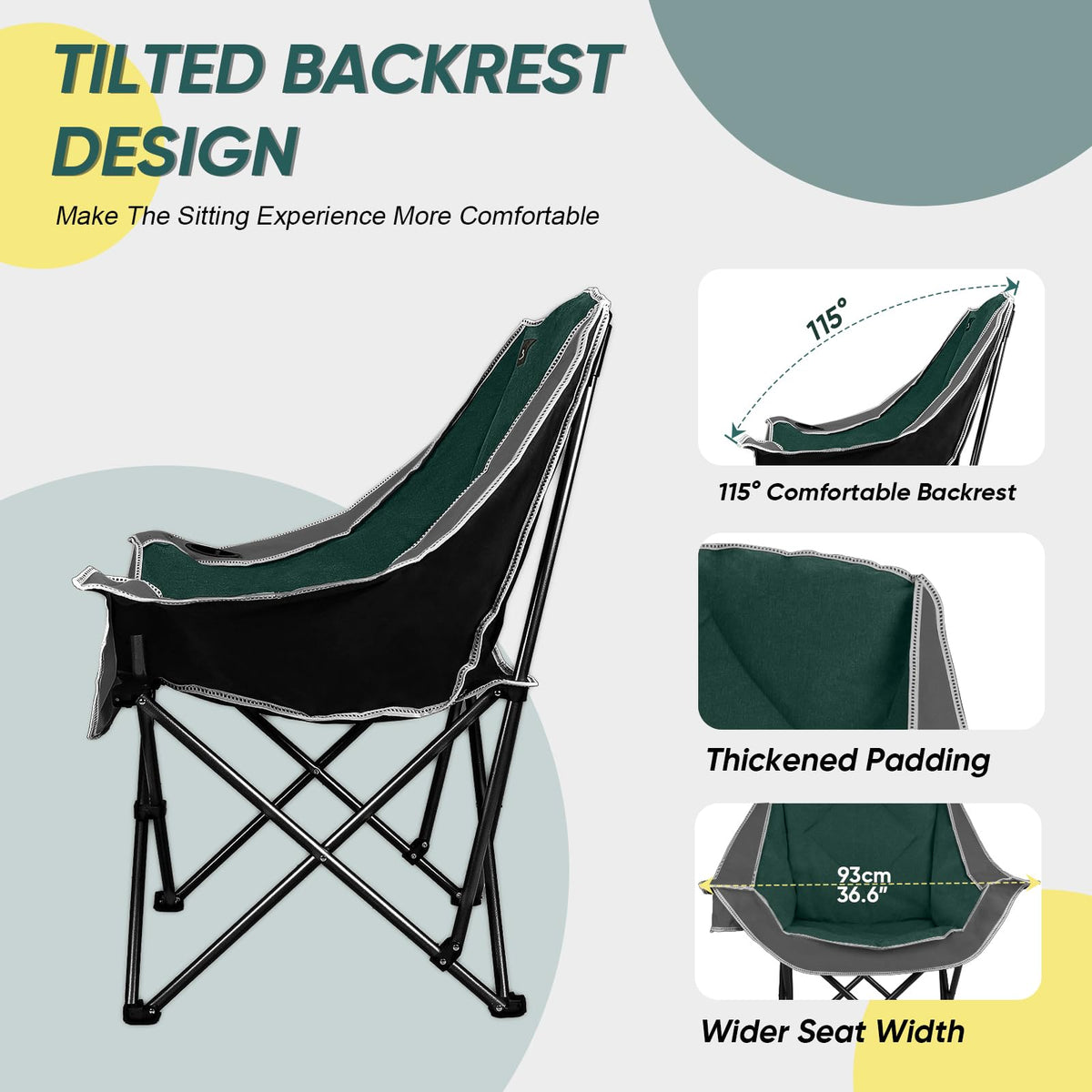 2 Pack Oversized Padded Folding Camping Chair with Cup Holder C2588