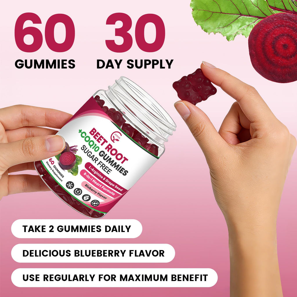 Beet Root Gummies with CoQ10, L-Arginine & Grape Seed Extract, Vegan, 60 Counts Z3675