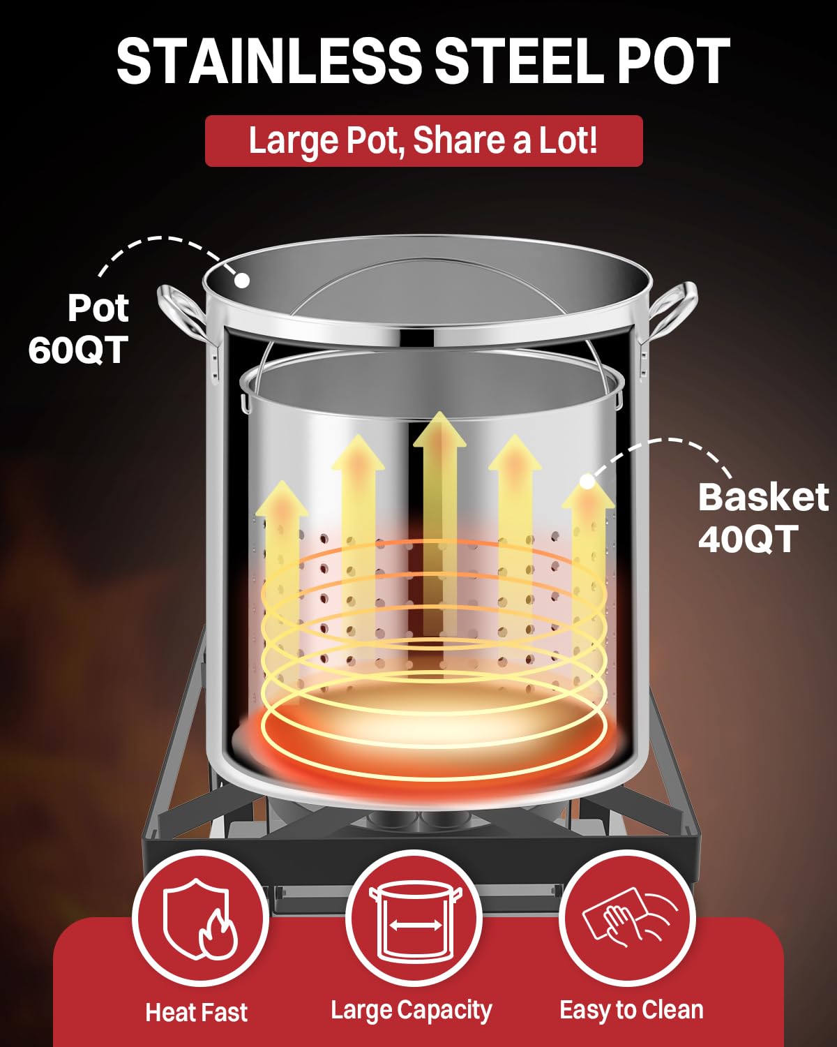60QT Stainless Steel Stockpot with Basket M894519