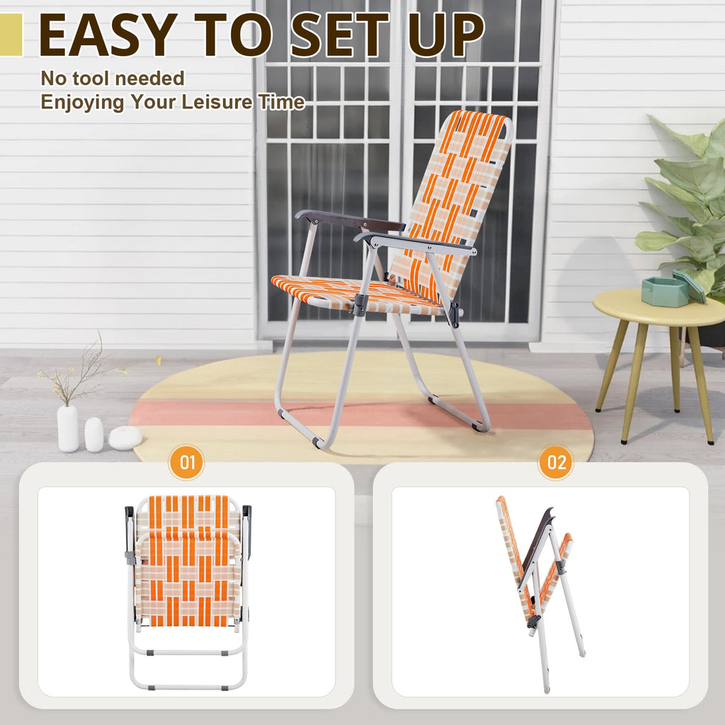 Folding Webbed Patio Chair Set of 2 Orange & White O105