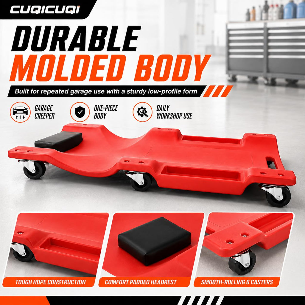 Low Profile Mechanic Creeper with Padded Headrest and 6 Swivel Casters V454