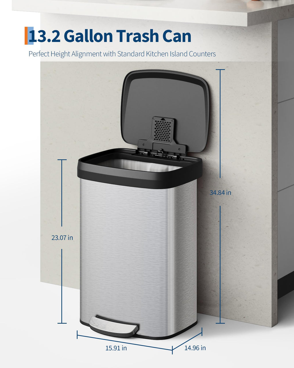 13 gal Stainless Steel Step-on Trash Can with Lid P1537