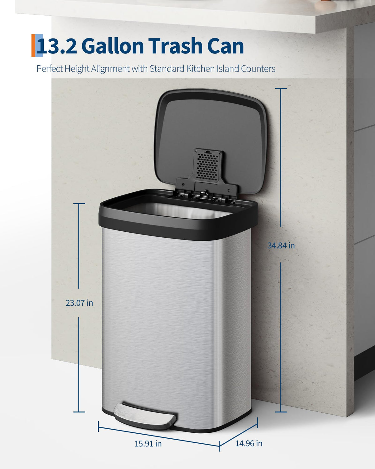 13 gal Stainless Steel Step-on Trash Can with Lid P1537