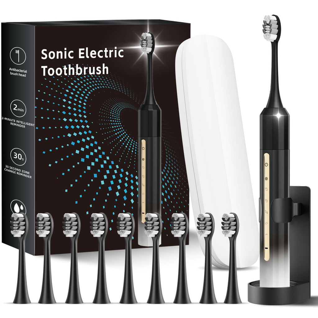 Black White Electric Toothbrush with 10 Brush Heads H972540