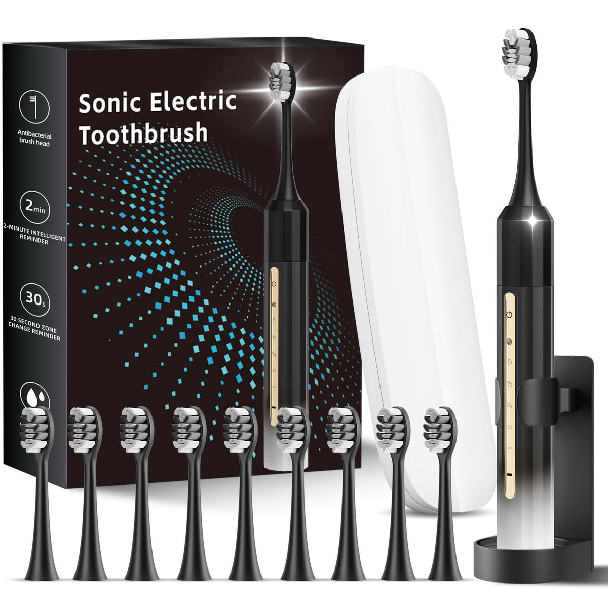 Black White Electric Toothbrush with 10 Brush Heads H972540