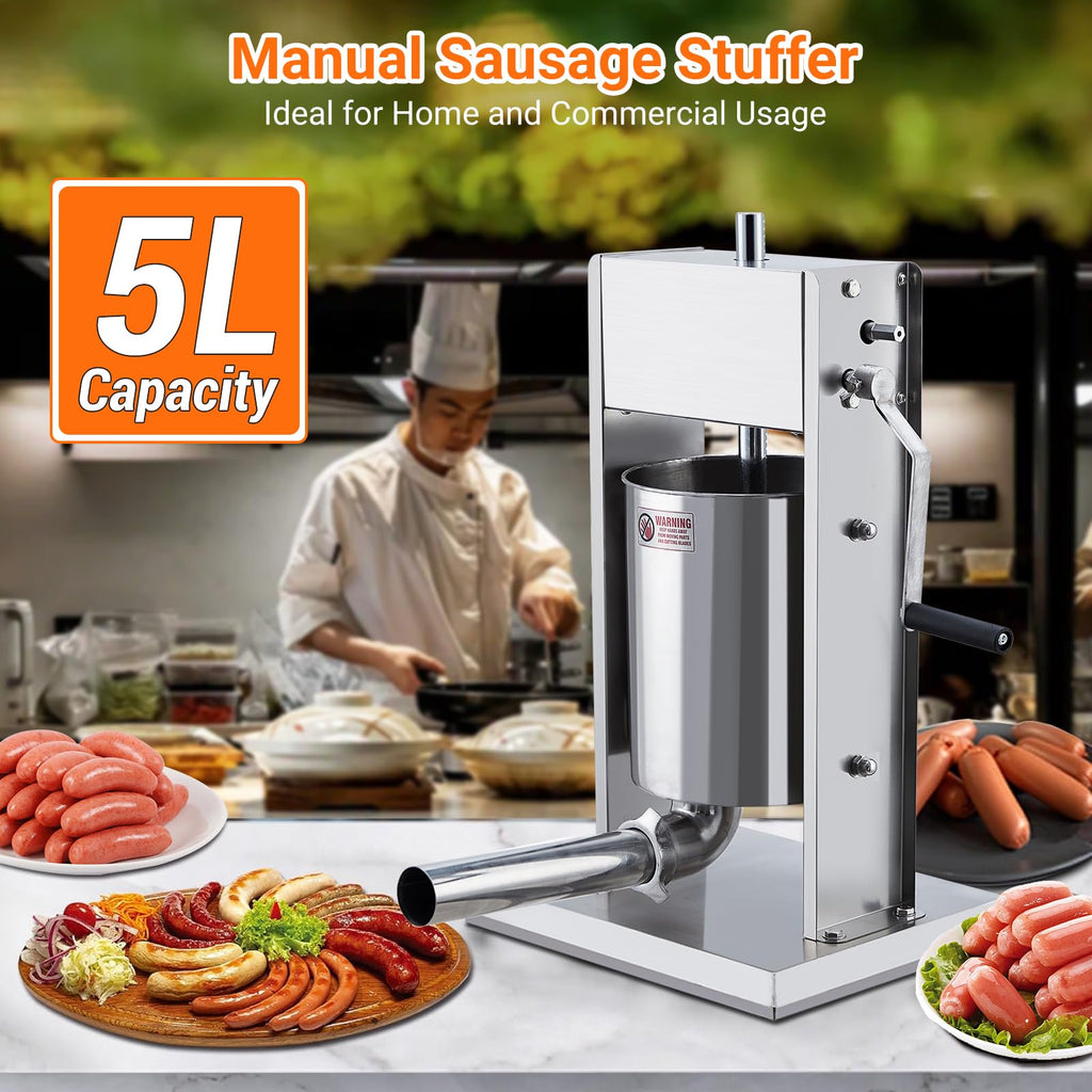 Manual 5L Stainless Steel Sausage Stuffer with 4 Stuffing Tubes W71545