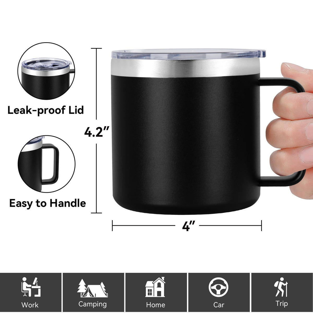 14 oz Insulated Stainless Steel Travel Coffee Mug with Handle and Lid O1147