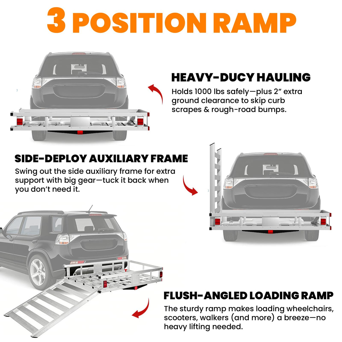 500LBS Aluminum Alloy Folding Hitch Cargo Carrier with Ramp Z639