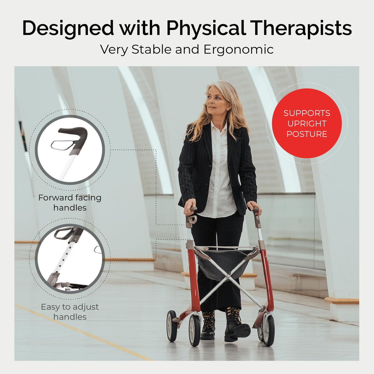 Carbon Ultralight Rollator Walker, 10.6 lbs, Oyster White, Compact M31839