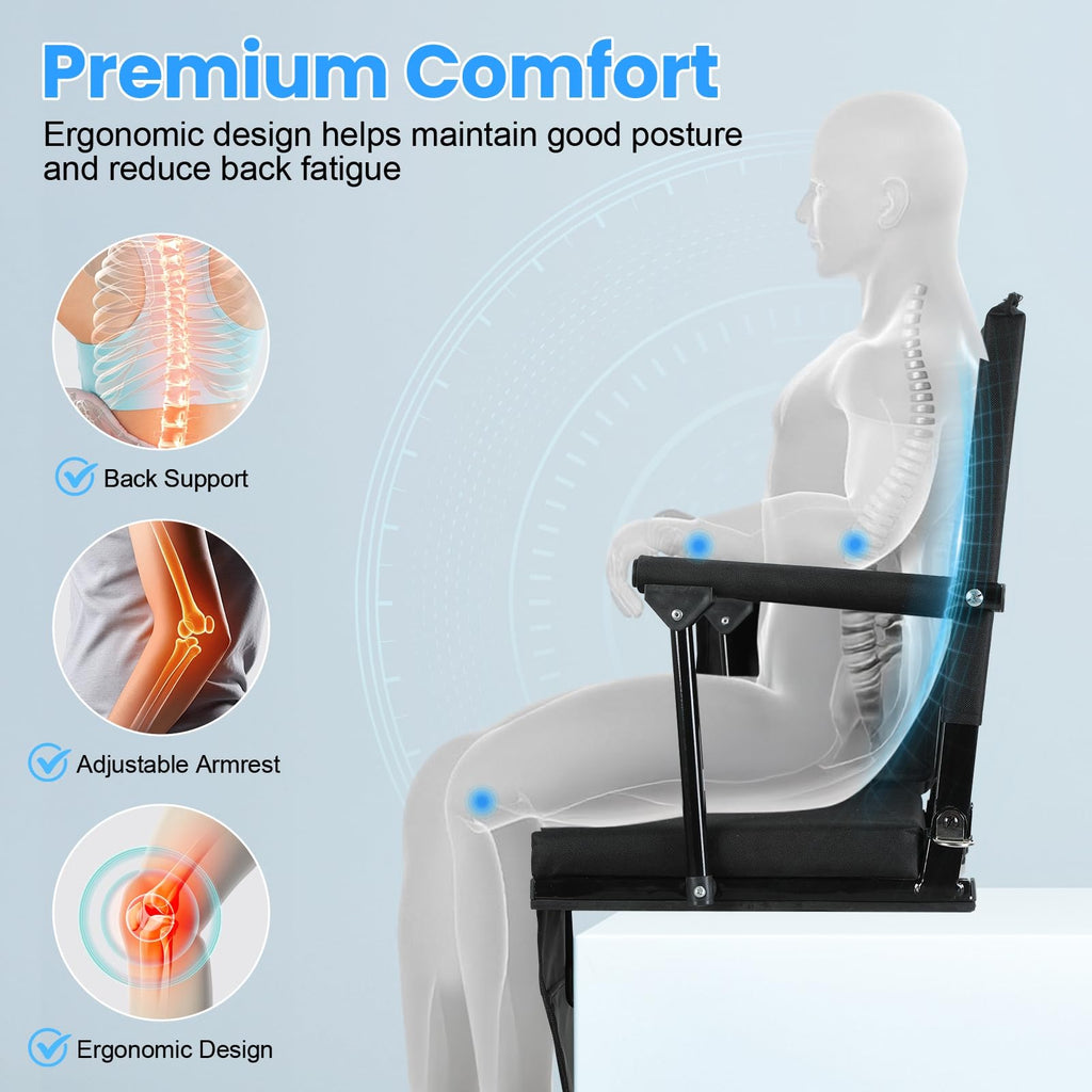 2 Pcs Folding Stadium Seat with Back Support & Cushion Black S672