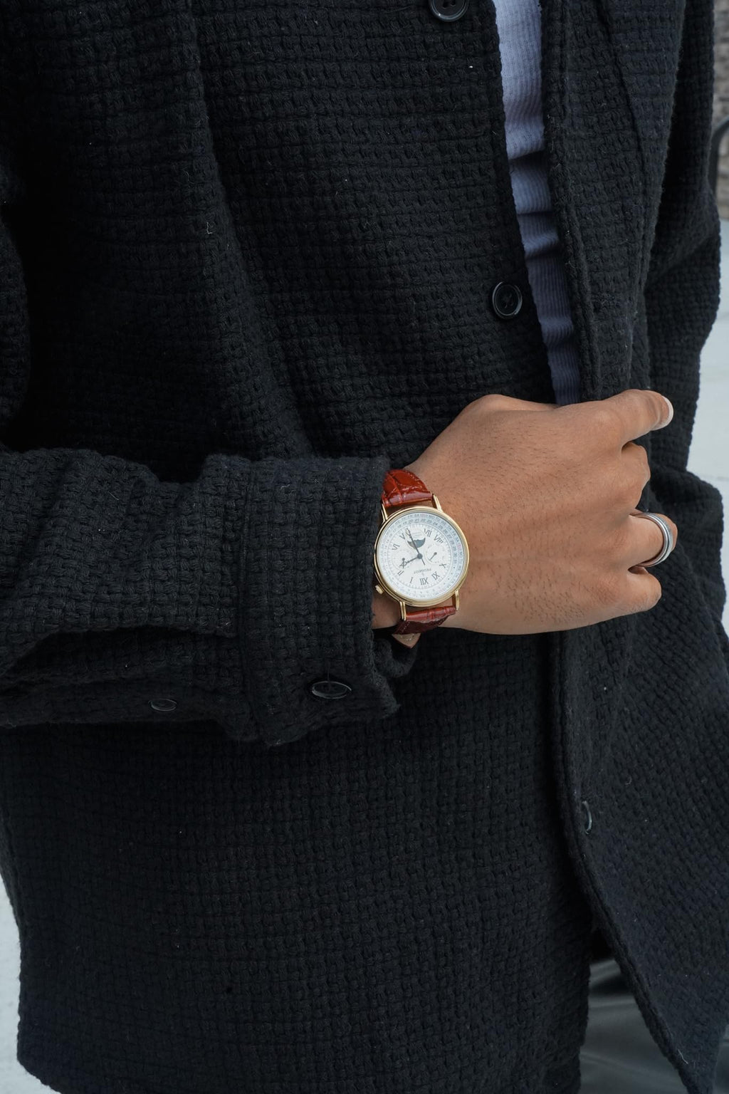 Gold Tone Leather Watch M225