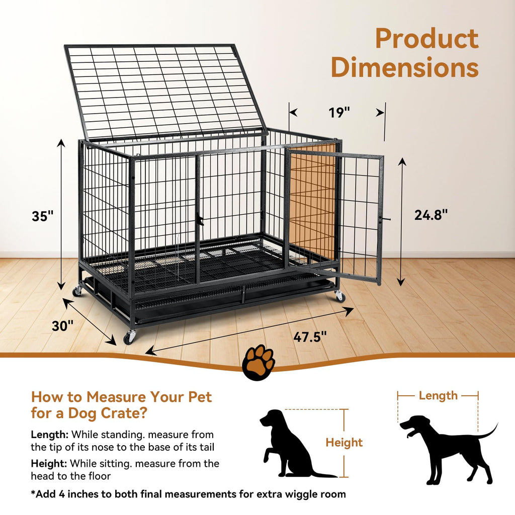 48 inch Wire Dog Crate with Lockable Wheels and Removable Tray P658