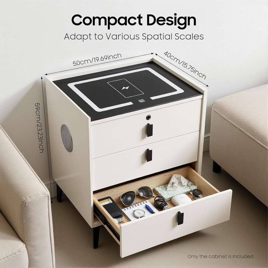Beige 3 Drawer Smart Nightstand with Fingerprint Lock Z667591