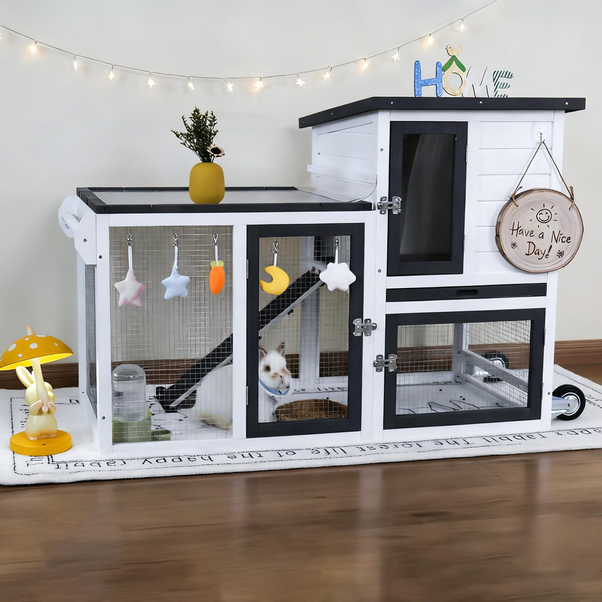 2-Story Rabbit Hutch with Pull-Out Tray & Wheels B267295