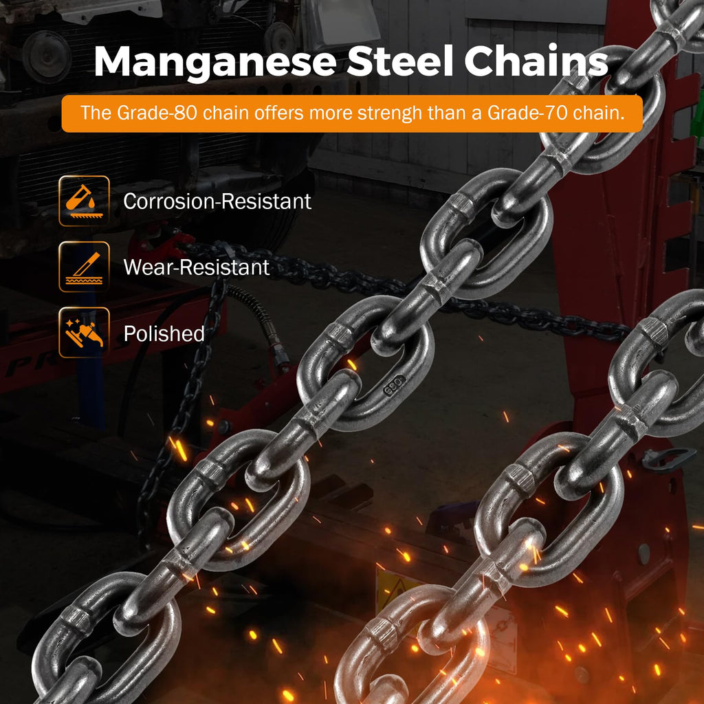 3/8 Inch 10Ft Tow Chain with Double Slip Hooks A76626
