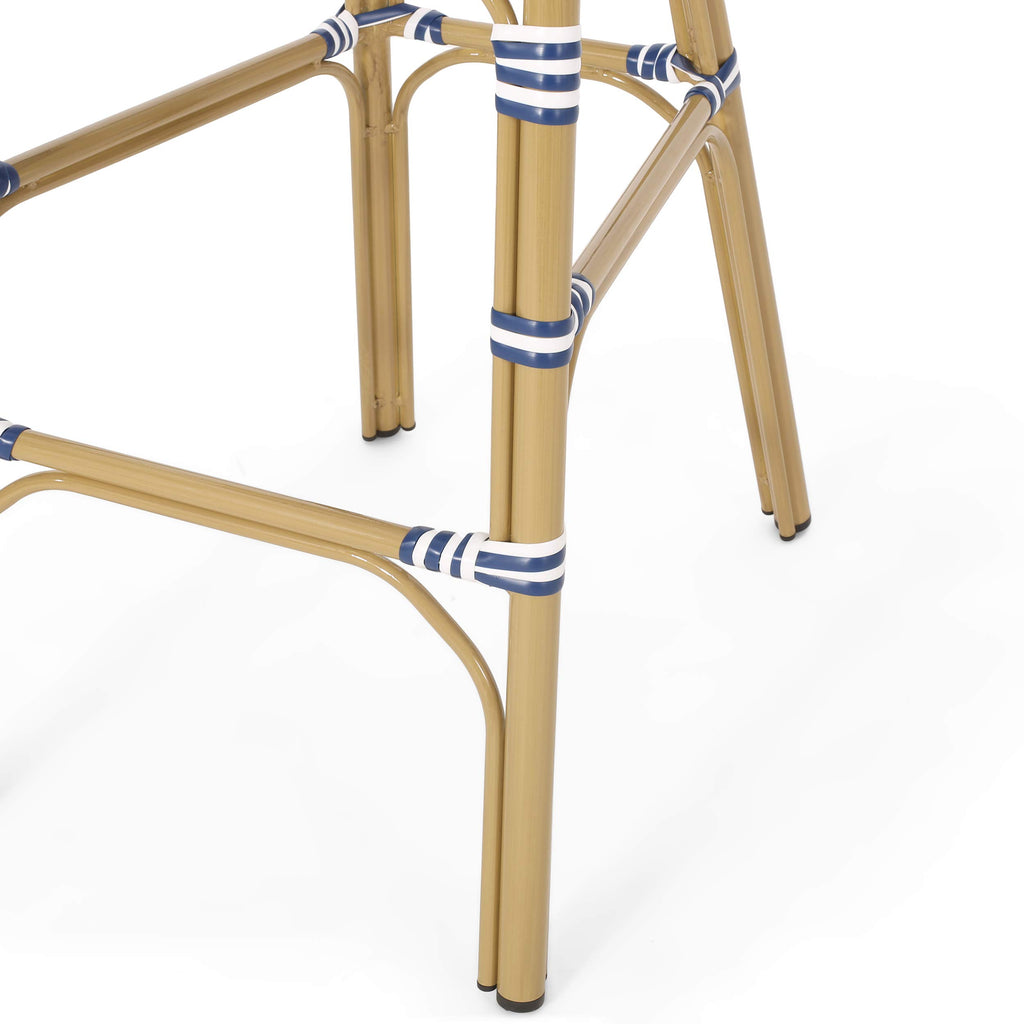 29.5" Bar Height Outdoor Stools Set of 2 Wicker Rattan Aluminum Teal Blue White F11646