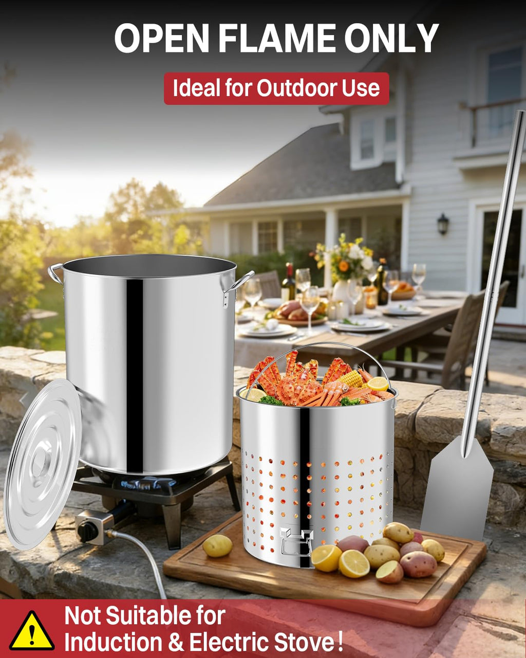 60QT Stainless Steel Stockpot with Basket M894519