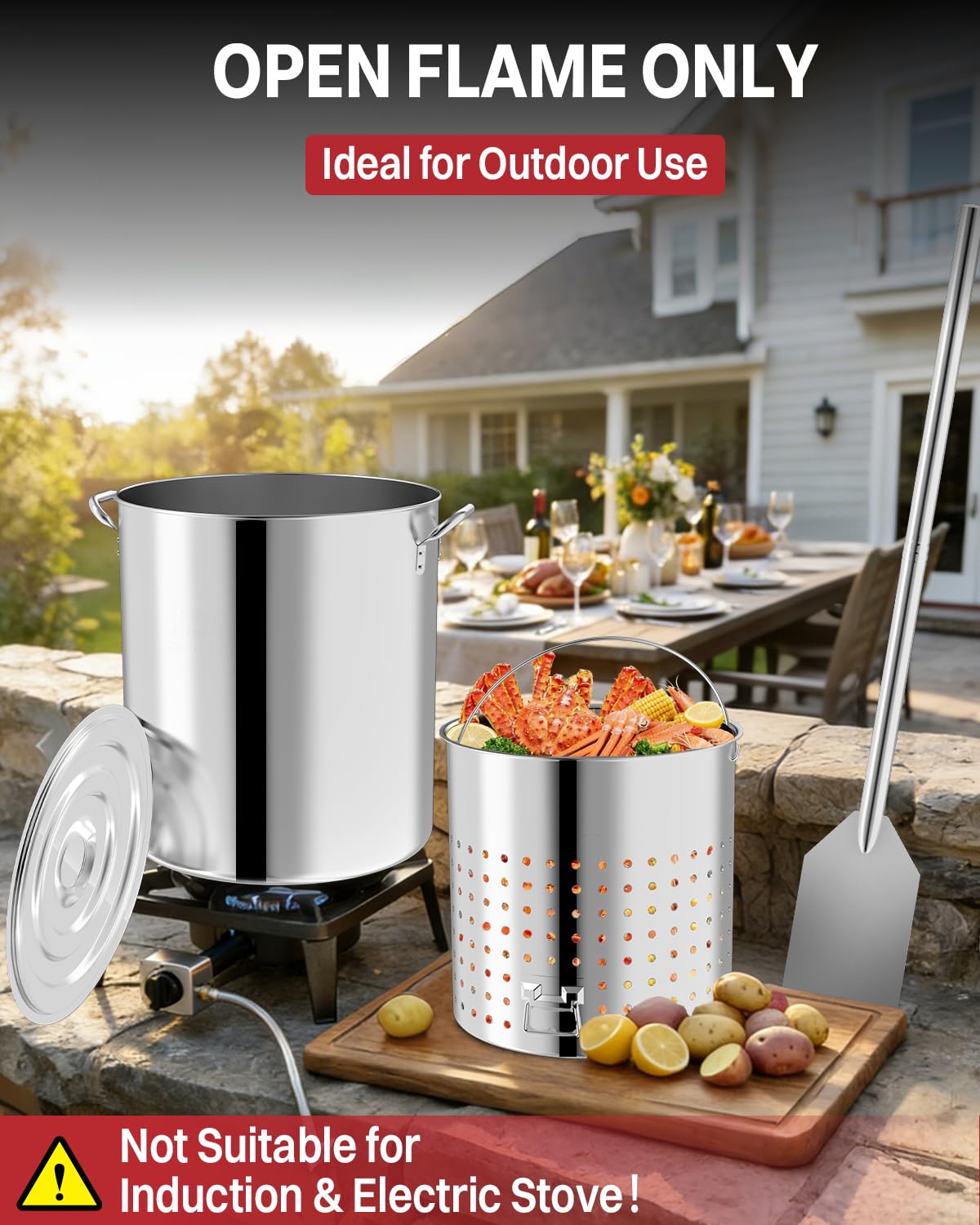 60QT Stainless Steel Stockpot with Basket M894519