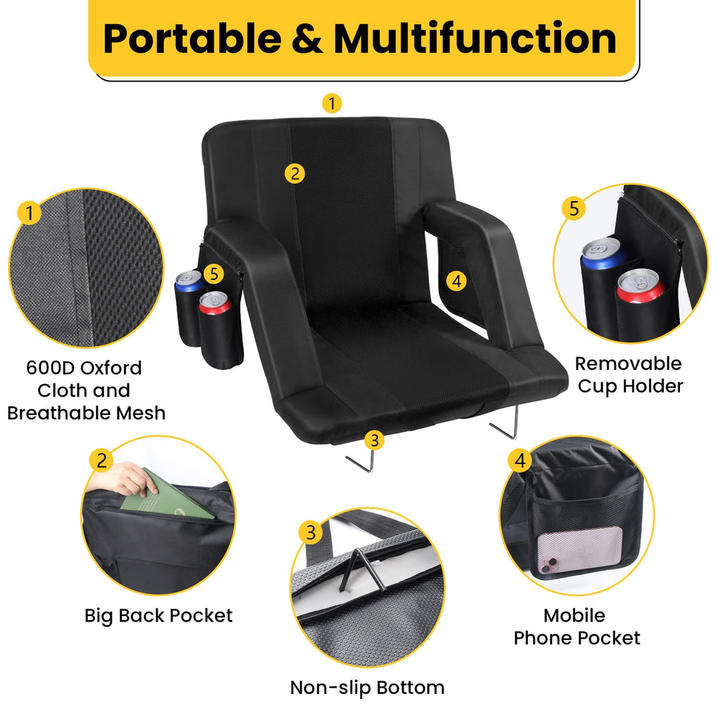 2 Pack Portable Folding Stadium Seats with Back Support and Cushion Z179