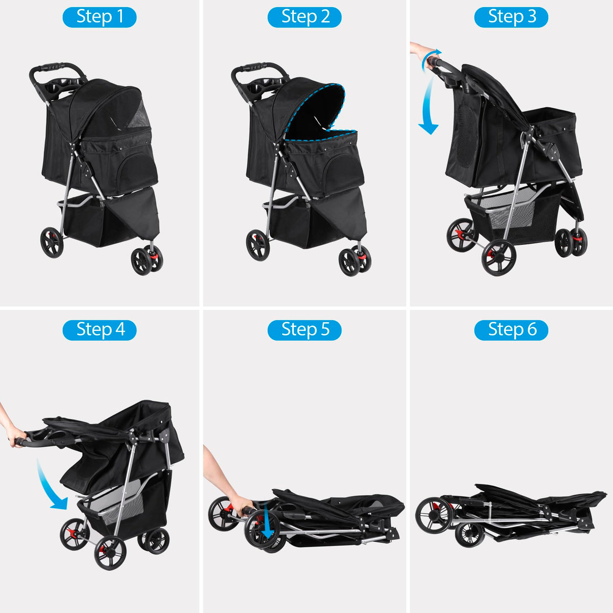 Foldable Pet Stroller with Weather Cover, Storage Basket and Cup Holder I529