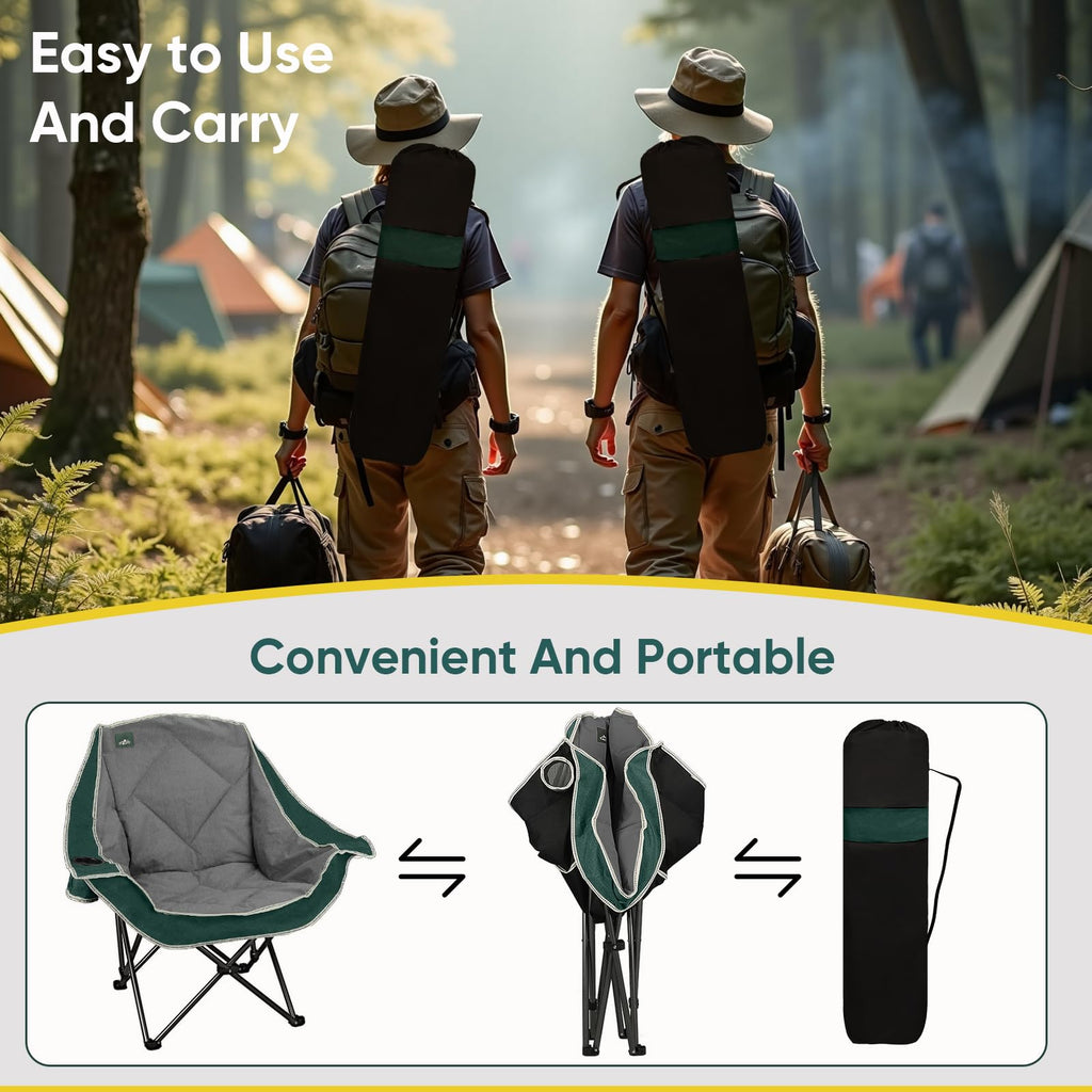 2 Pack Oversized Padded Folding Camping Chair with Cup Holder C2588