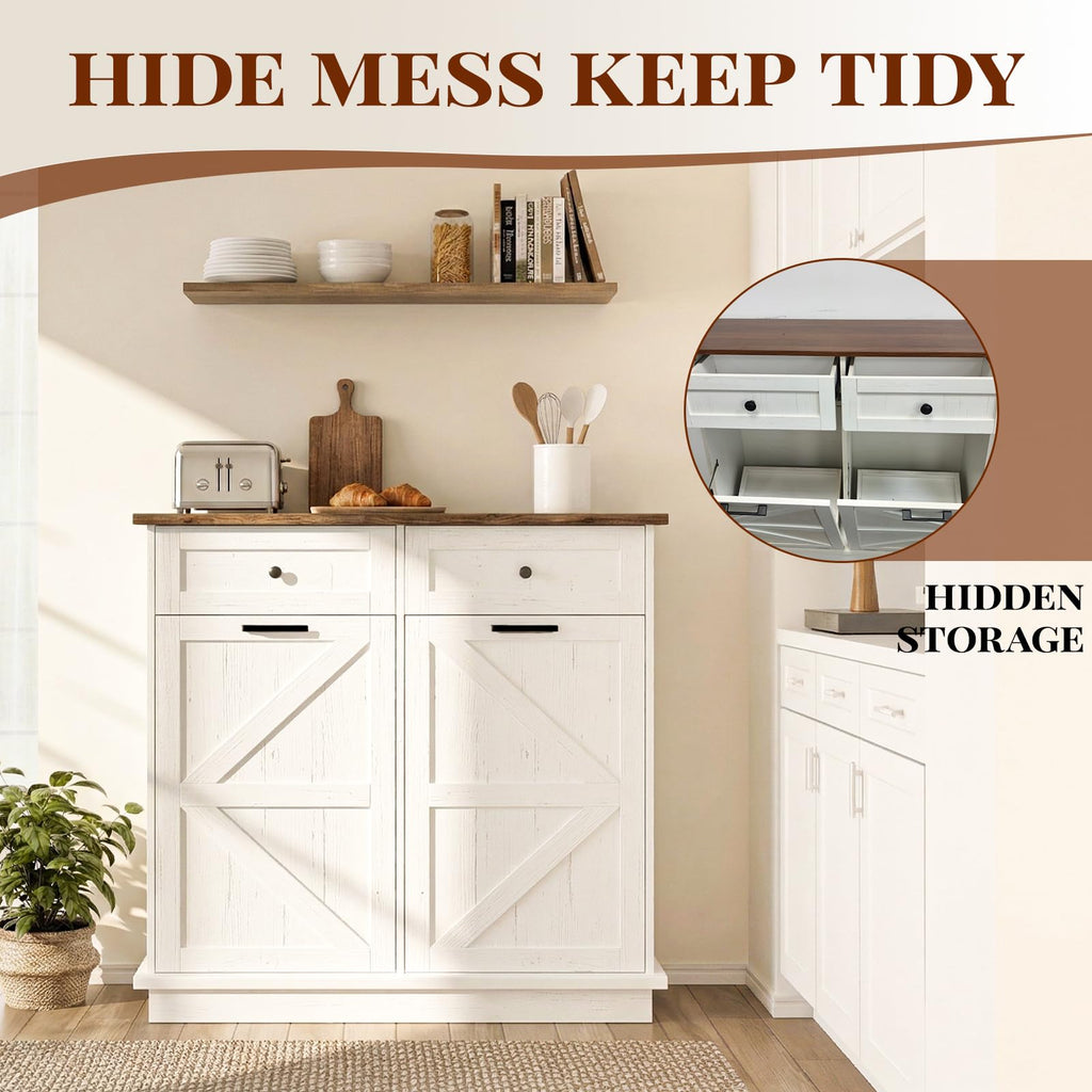 Brown White Double Tilt Out Trash Cabinet with Drawers O655300