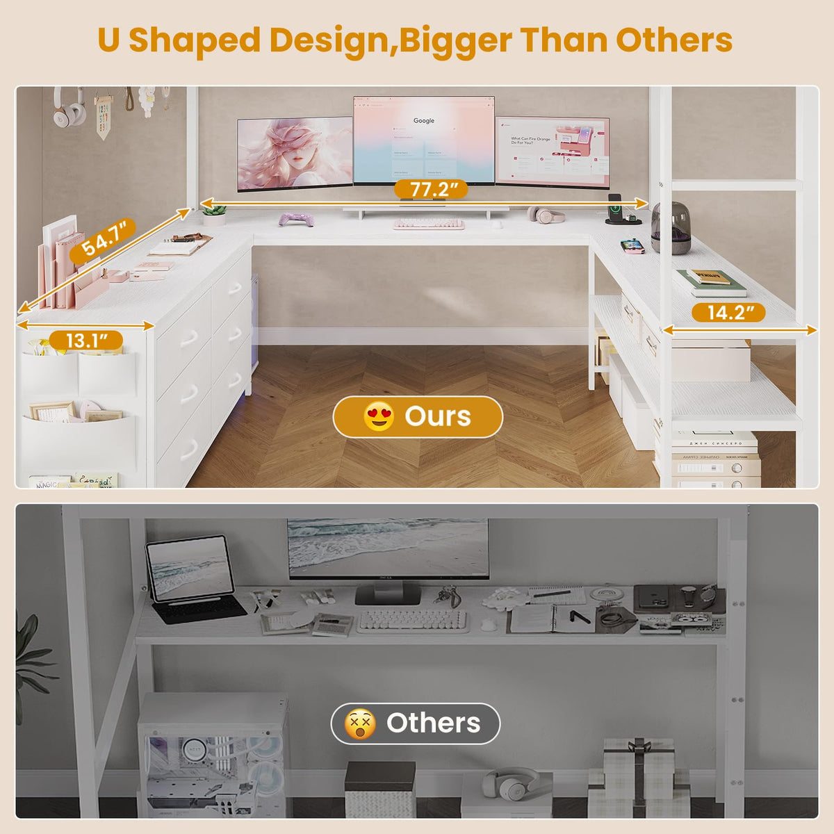 Full Size Loft Bed with U-Shaped Desk and 6 Storage Drawers O3402