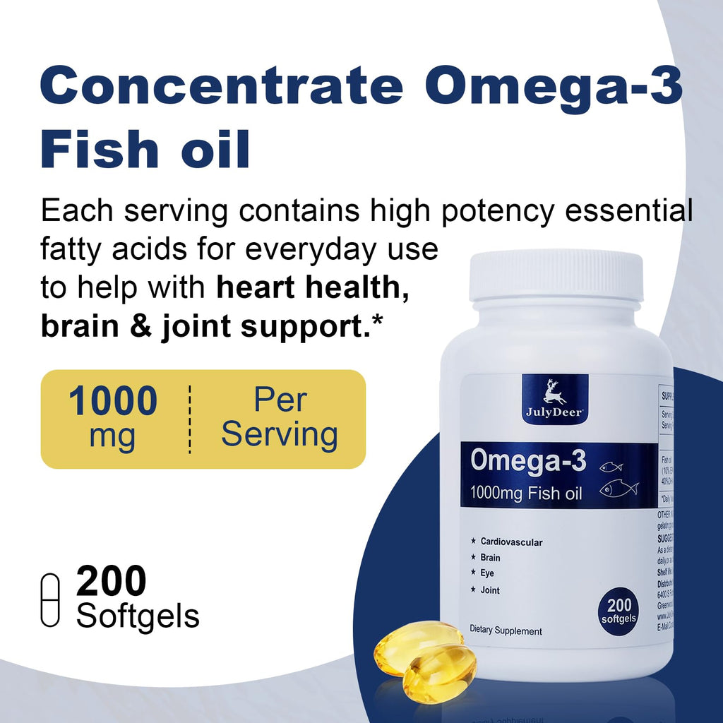 Omega 3 Fish Oil 1000 mg 200 Softgels H623