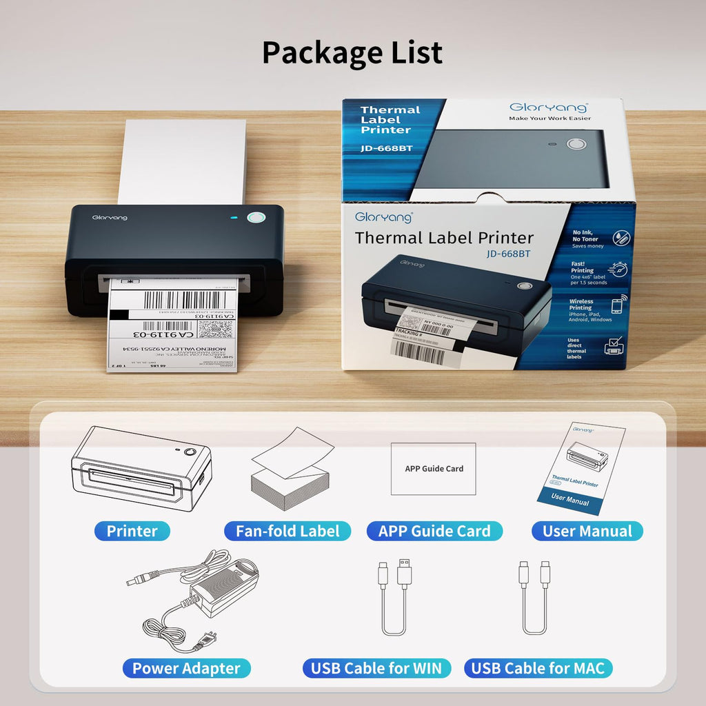 Bluetooth Thermal Shipping Label Printer, 4X6 Inkless Wireless Label Printer T3005
