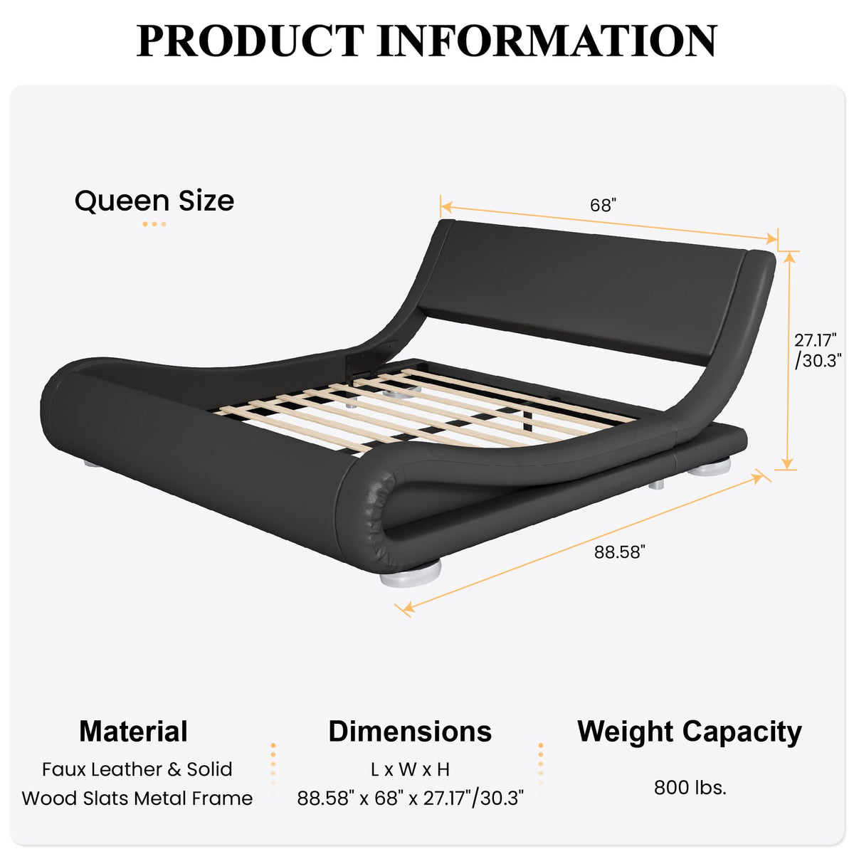 Queen Size Faux Leather Sleigh Bed Frame H384