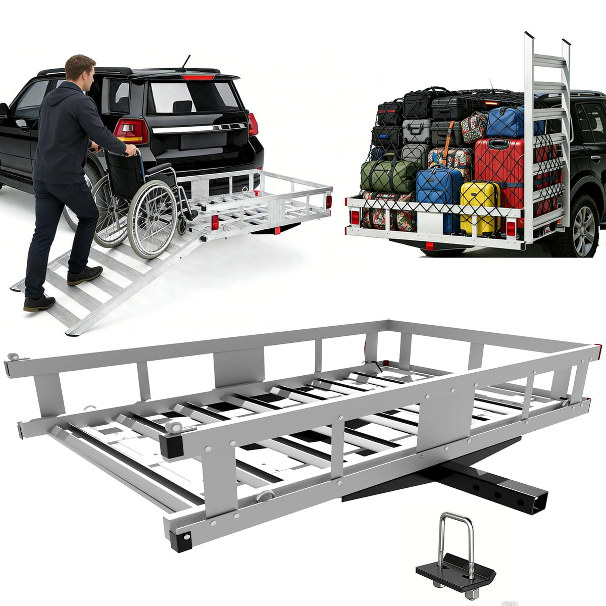 500LBS Aluminum Alloy Folding Hitch Cargo Carrier with Ramp Z639
