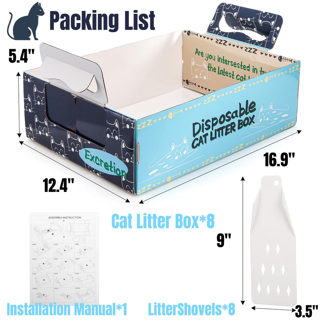 8 Pcs Disposable Cat Litter Box with Scoops P468