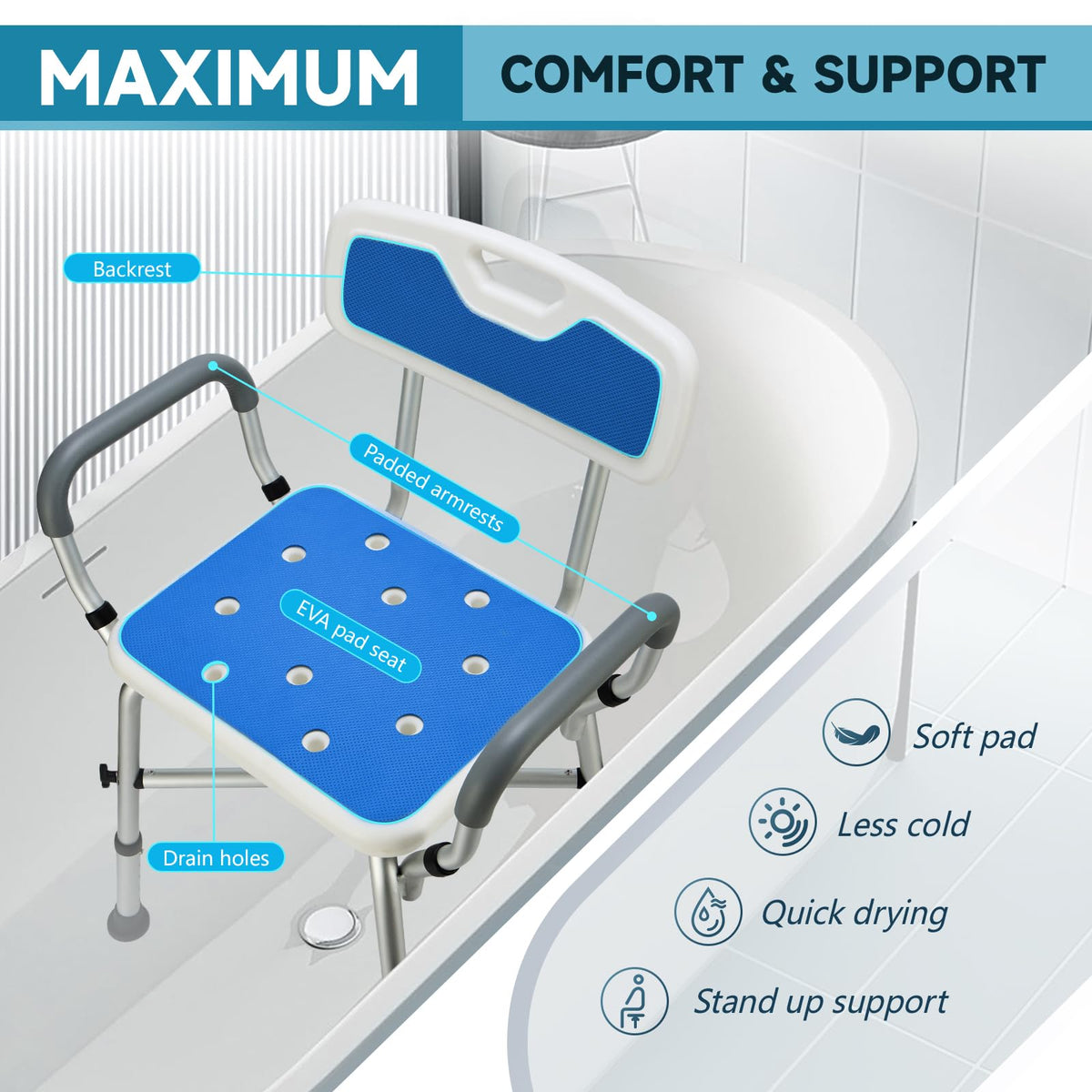 Adjustable Shower Chair with Arms and Back F44335