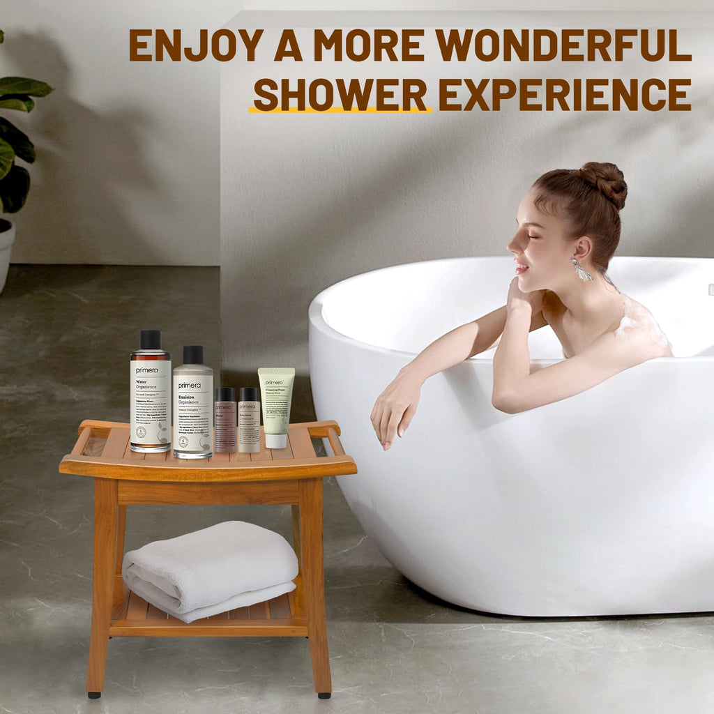 20" Teak Shower Bench with Shelf & Handle M878