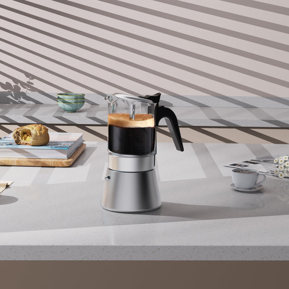 Induction Stovetop Espresso Maker 240ml 6cup Q874485