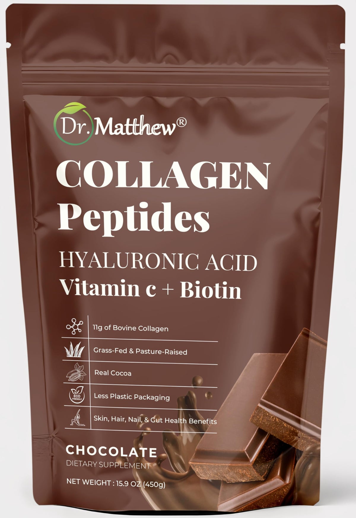 Chocolate Collagen Peptides Powder with Hyaluronic Acid and Vitamin C J75242