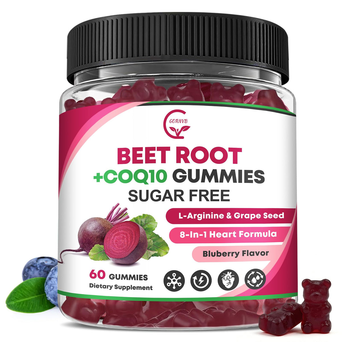 Beet Root Gummies with CoQ10, L-Arginine & Grape Seed Extract, Vegan, 60 Counts Z3675
