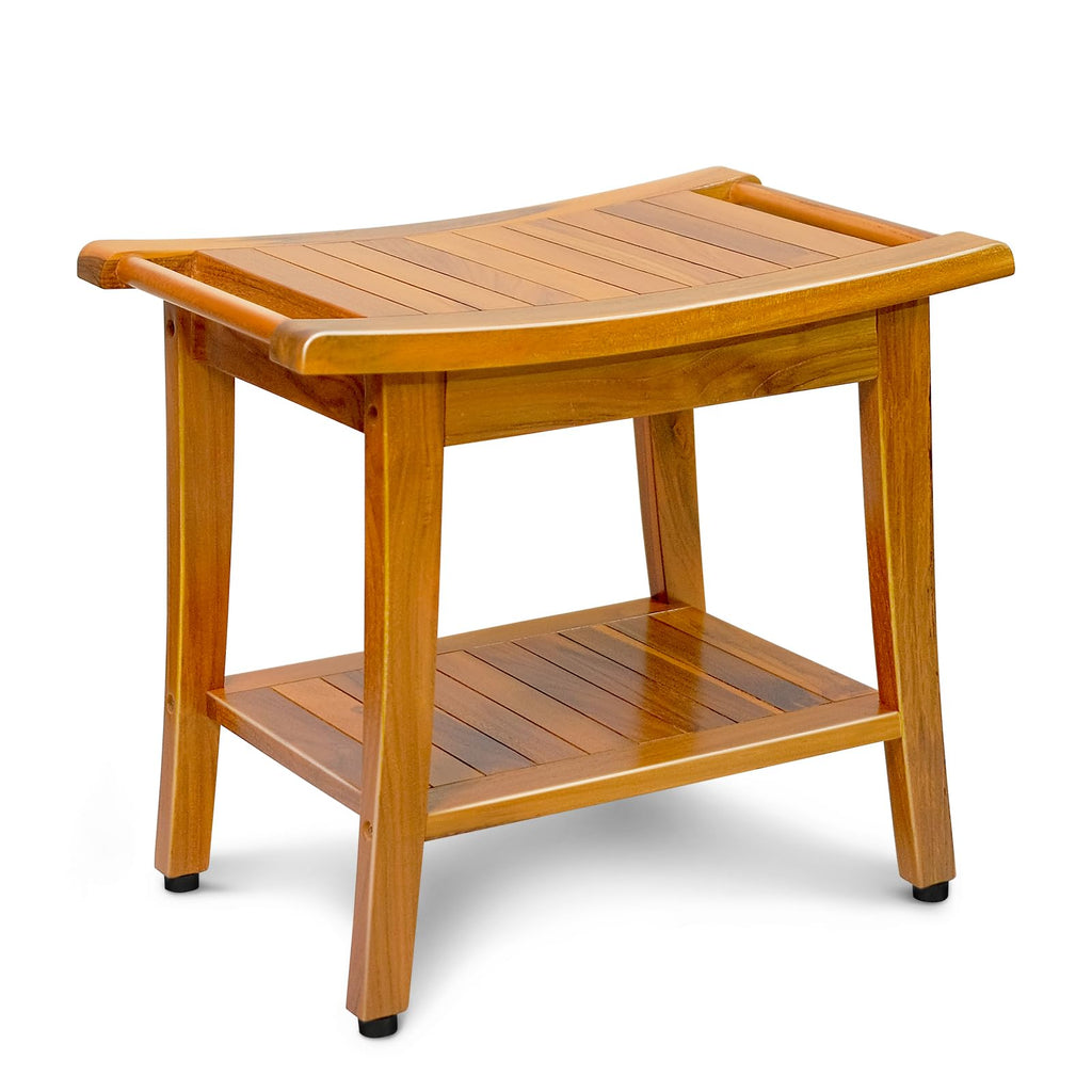 20" Teak Shower Bench with Shelf & Handle M878