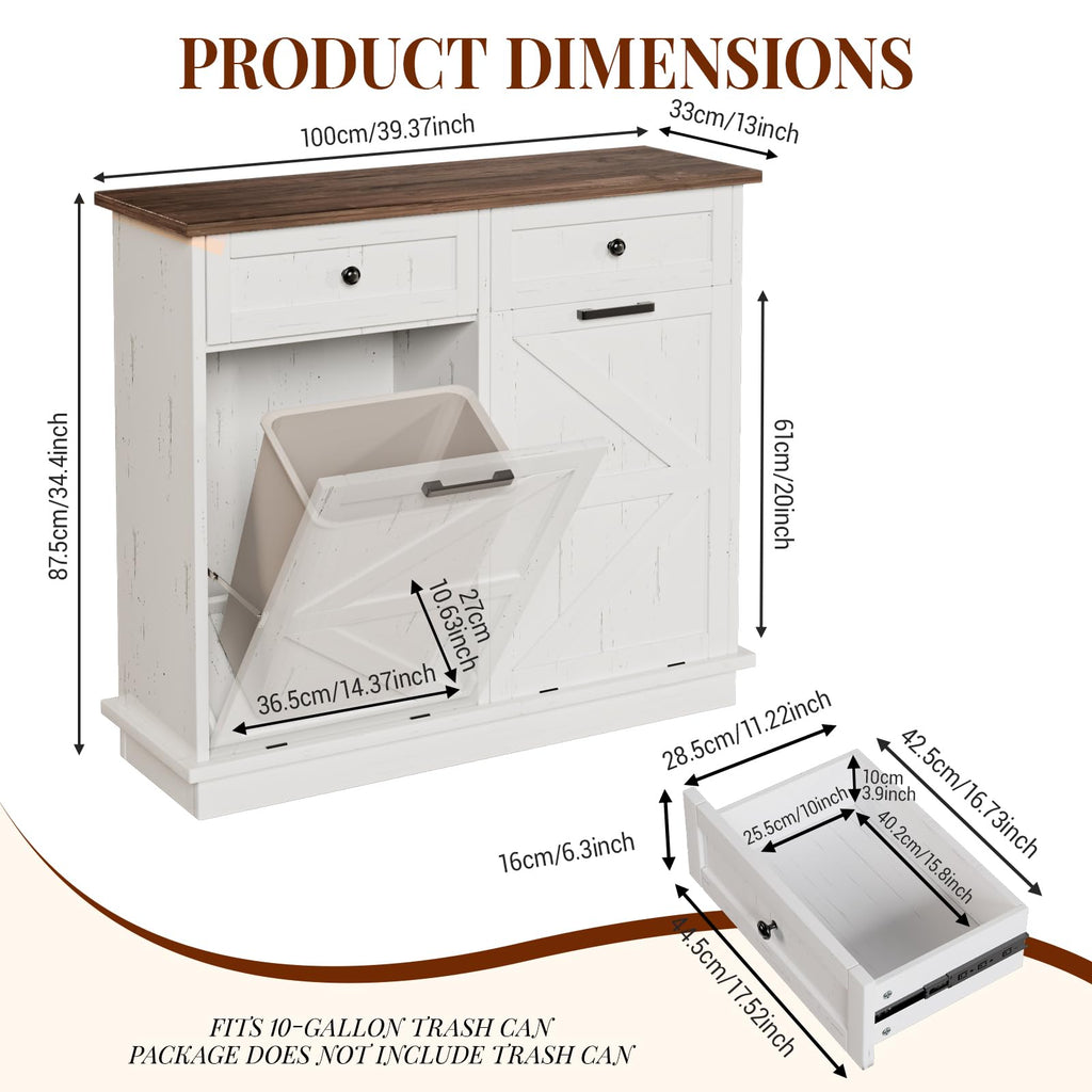 Brown White Double Tilt Out Trash Cabinet with Drawers O655300