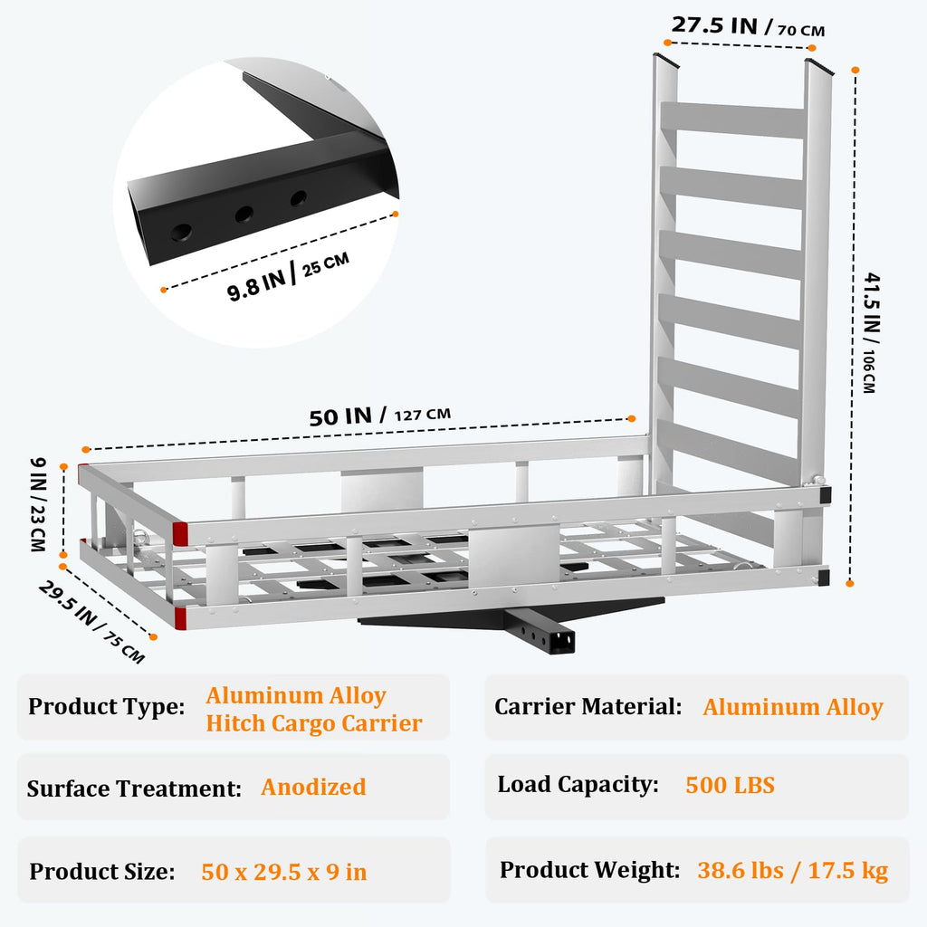 500LBS Aluminum Alloy Folding Hitch Cargo Carrier with Ramp Z639